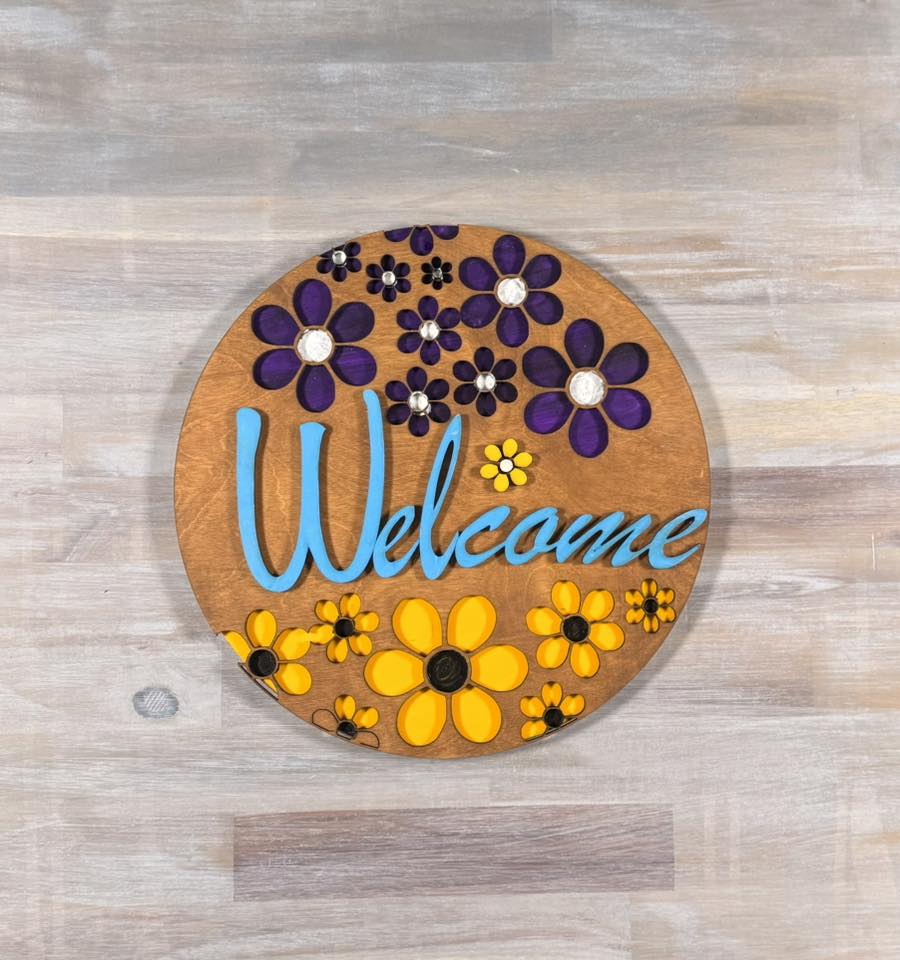 With the Gritz Custom Door Sign | 12" Round | Welcome | Flowers