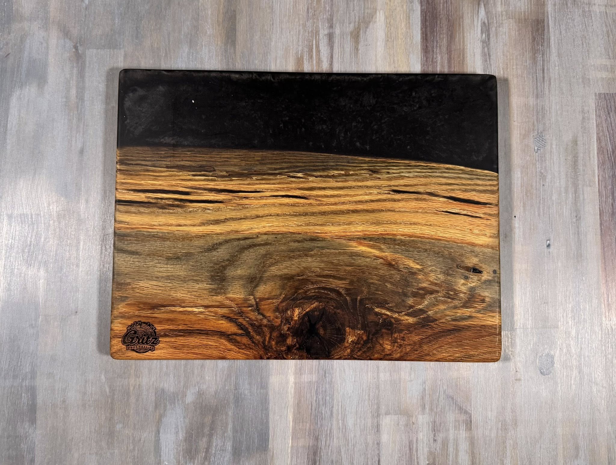 With The Gritz Custom Epoxy Tray | Spalted Oak with Jet Black