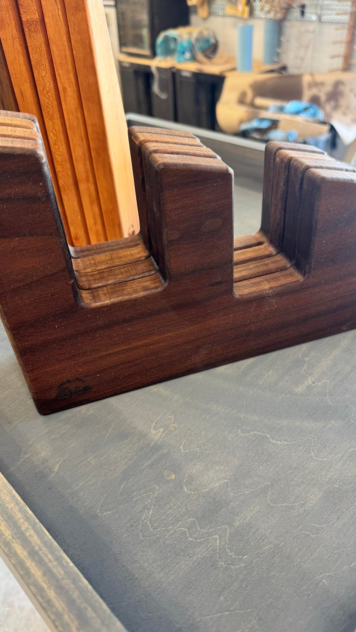 With The Gritz Custom Cutting Board Holder/Display | Walnut | Three Tier