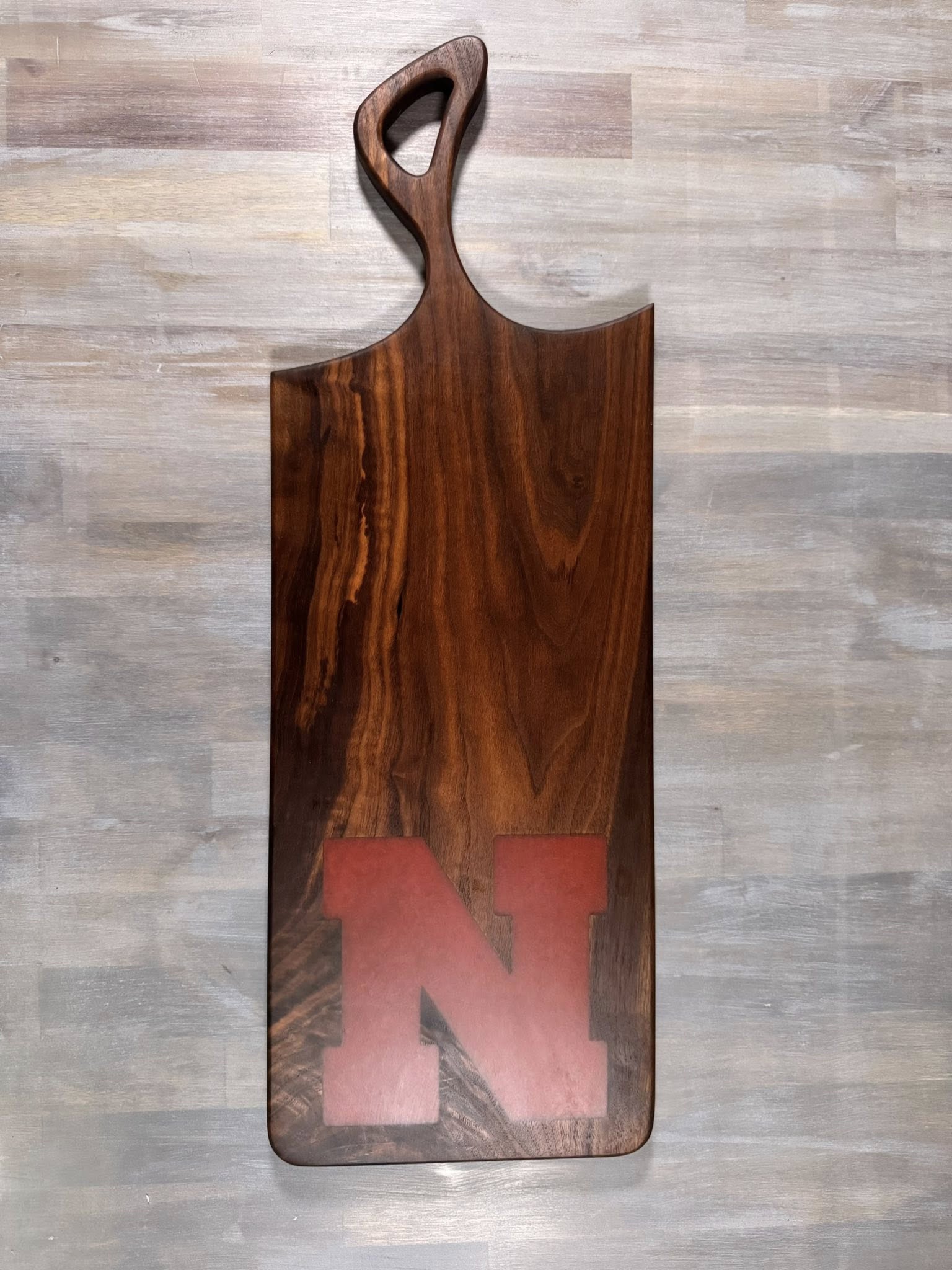 With the Gritz Custom Charcuterie Board | Epoxy Red "N" | Walnut