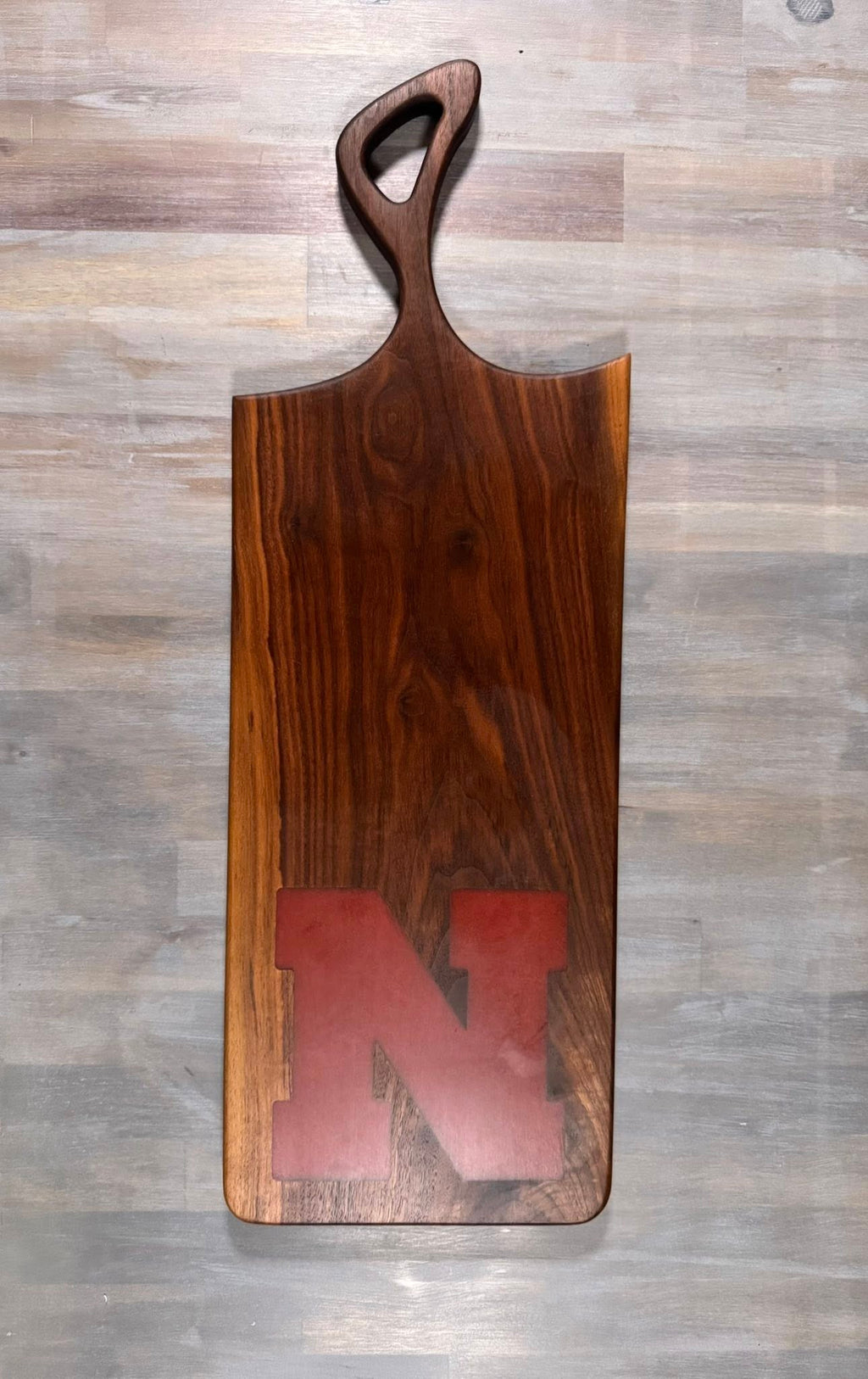 With the Gritz Custom Charcuterie Board | Epoxy Red "N" | Walnut