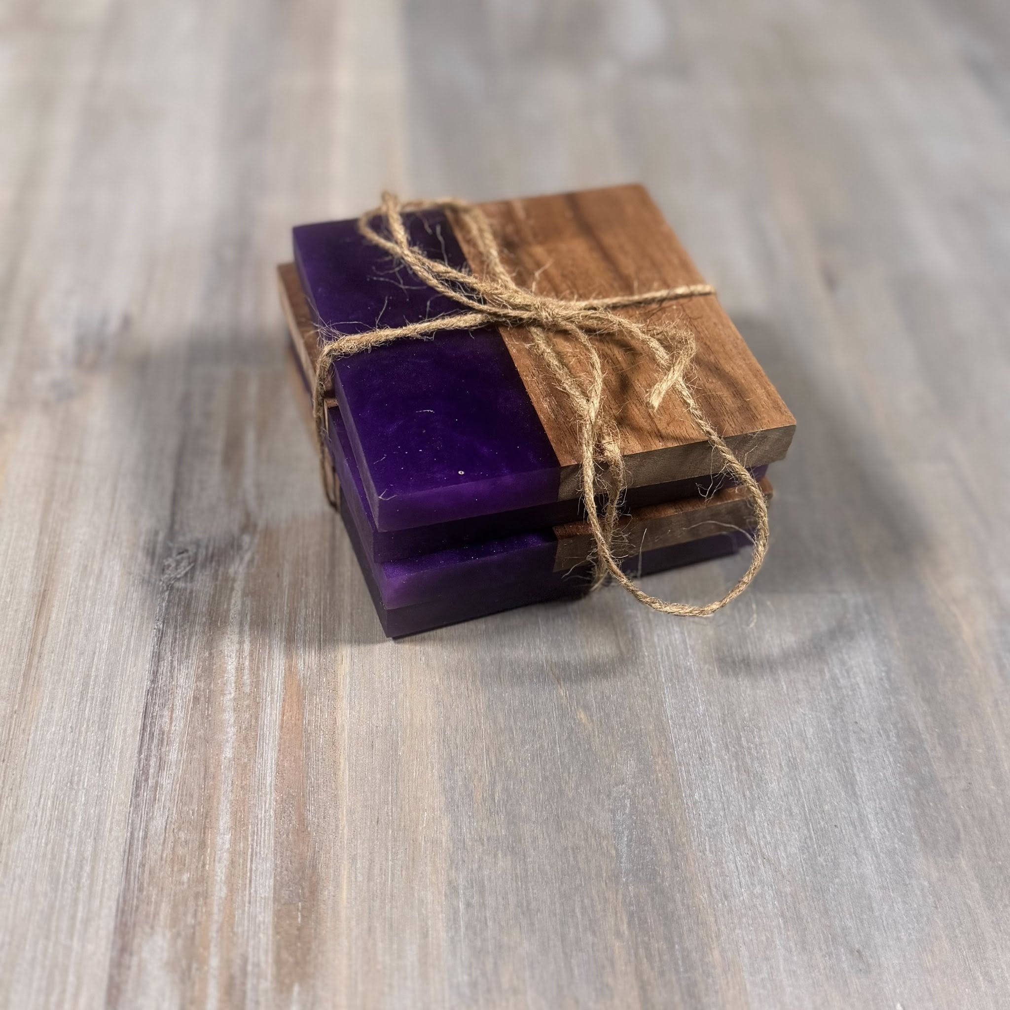 With The Gritz Custom Coasters | Walnut & Purple Rain