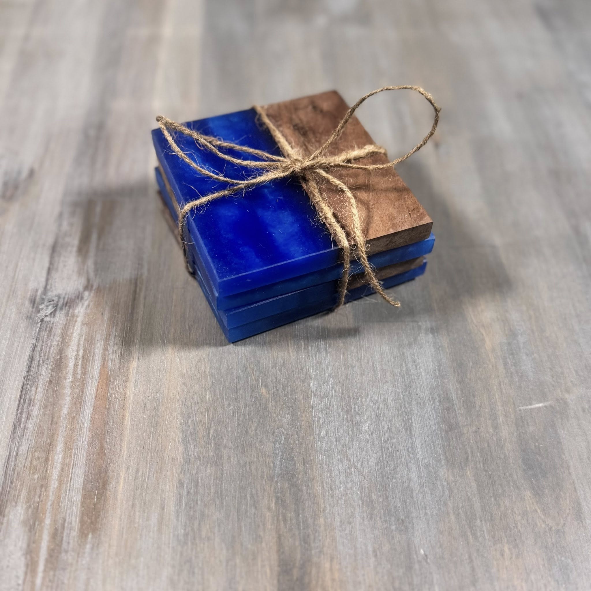 With The Gritz Custom Coasters | Walnut & Cobalt Blue