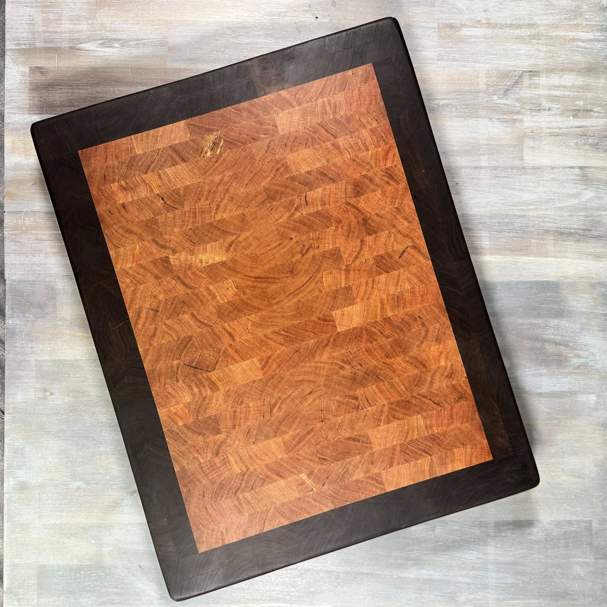 With the Gritz End Grain Cutting Board | Cherry with Walnut Boarder | Handles| 18 x 14