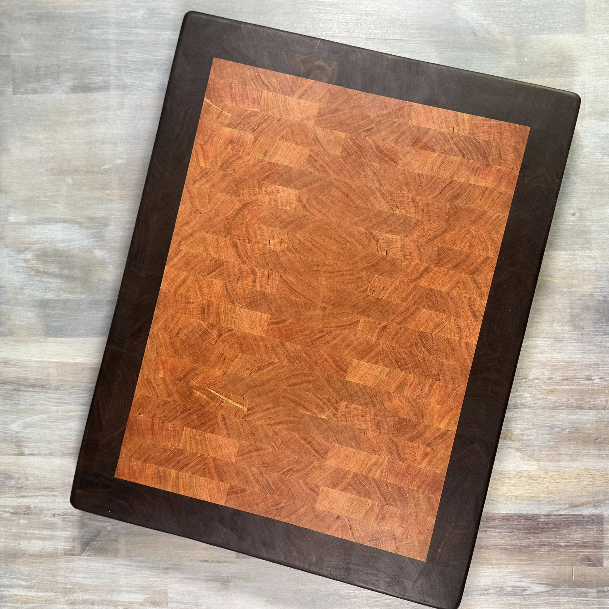 With the Gritz End Grain Cutting Board | Cherry with Walnut Boarder | Handles| 18 x 14