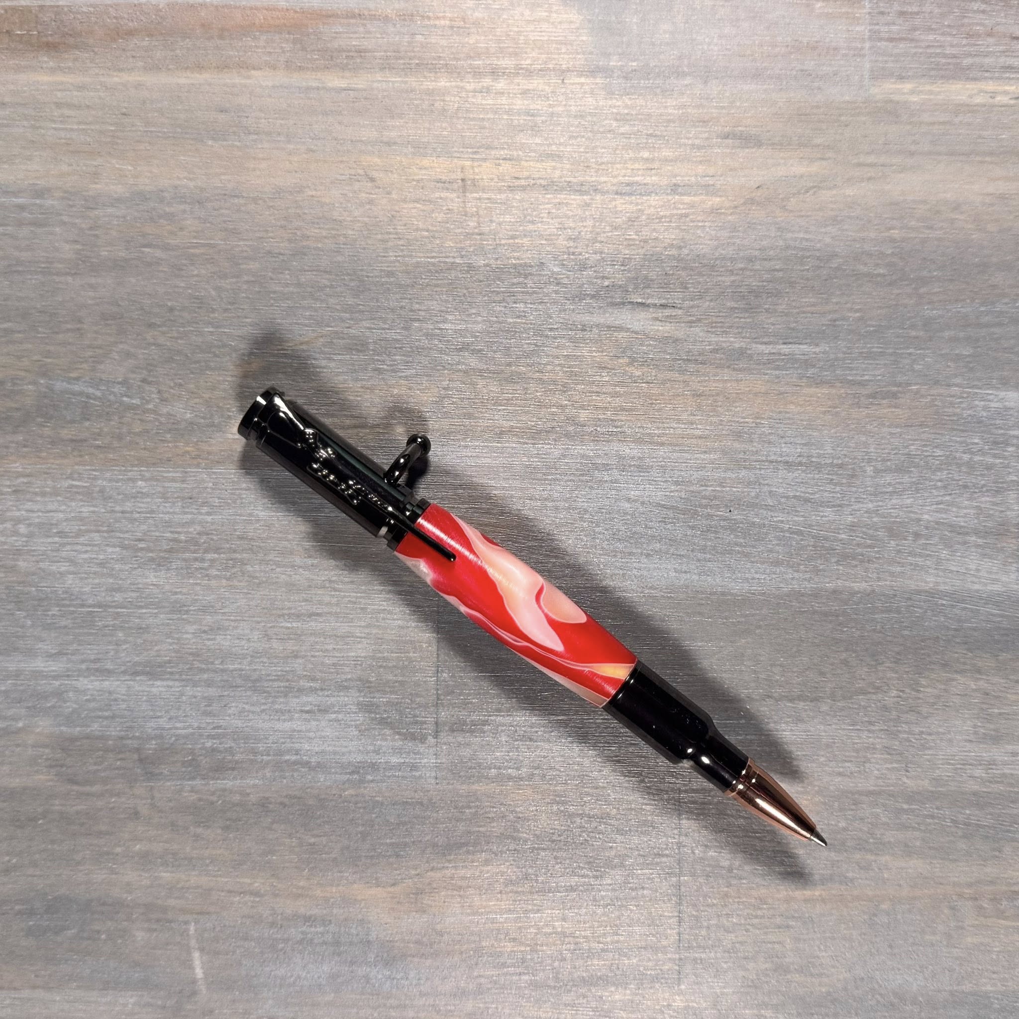 30 Caliber Bolt Action Pen | Red & White with Gunmetal