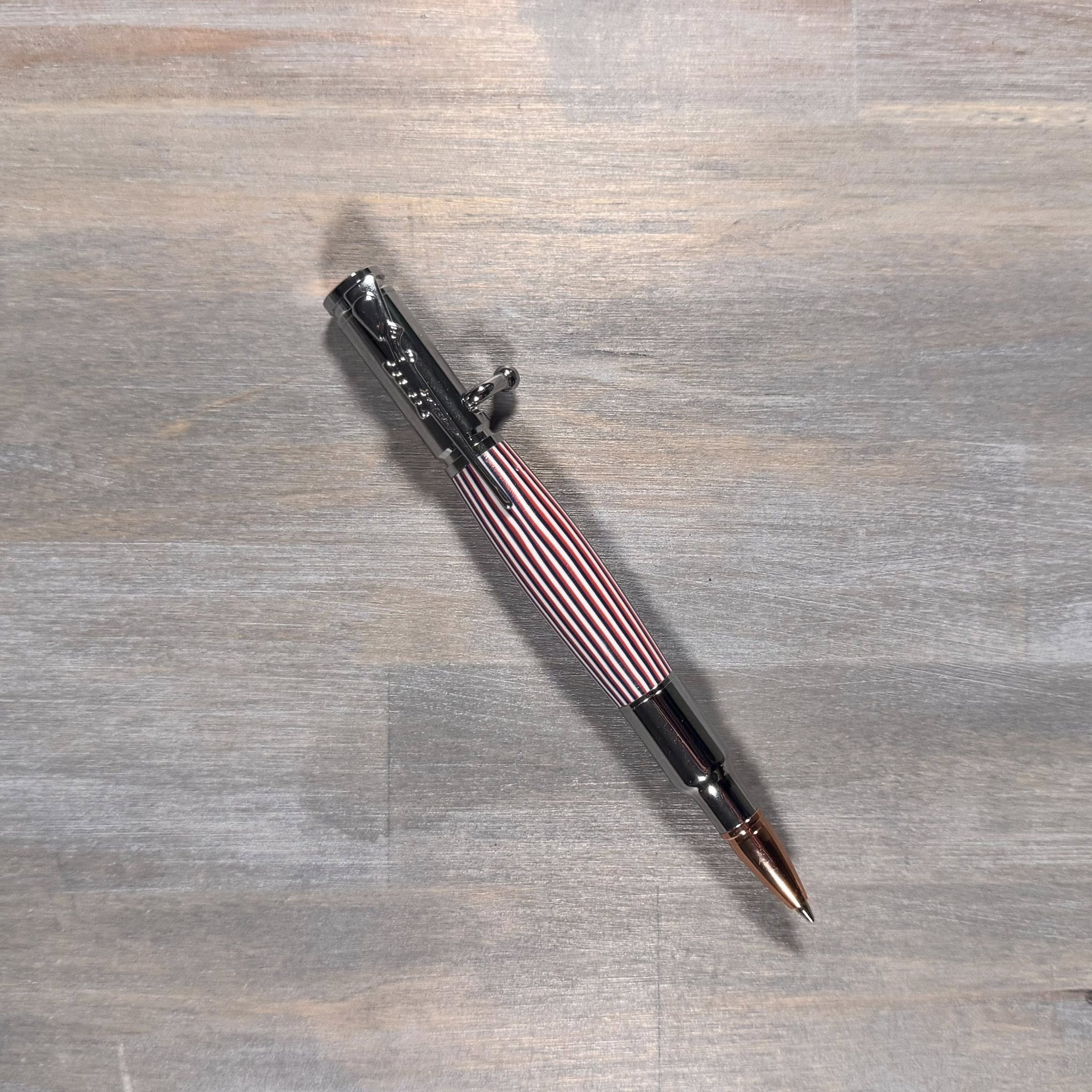 30 Caliber Bolt Action Pen | American Flag with Chrome