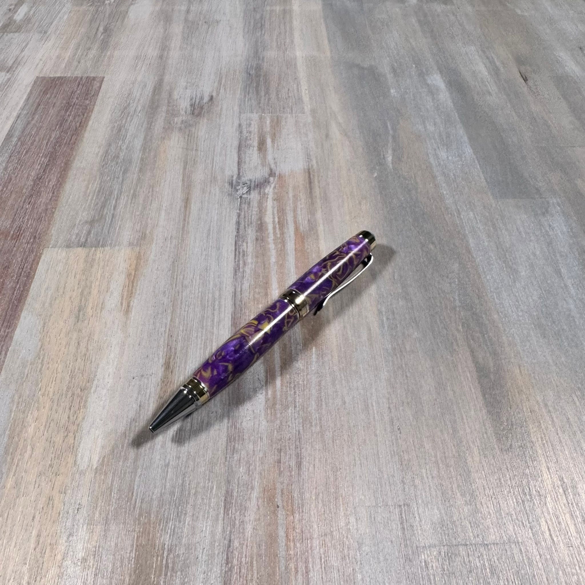 Status Click Pen | Royal Purple Swirl | Gold Hardware